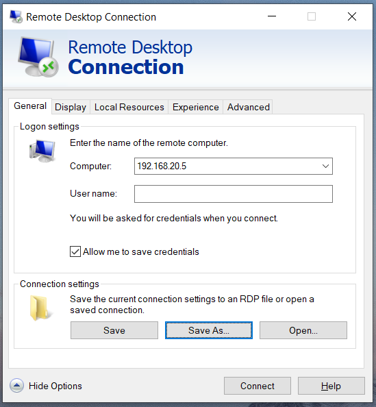 create shortcut for rdp connection